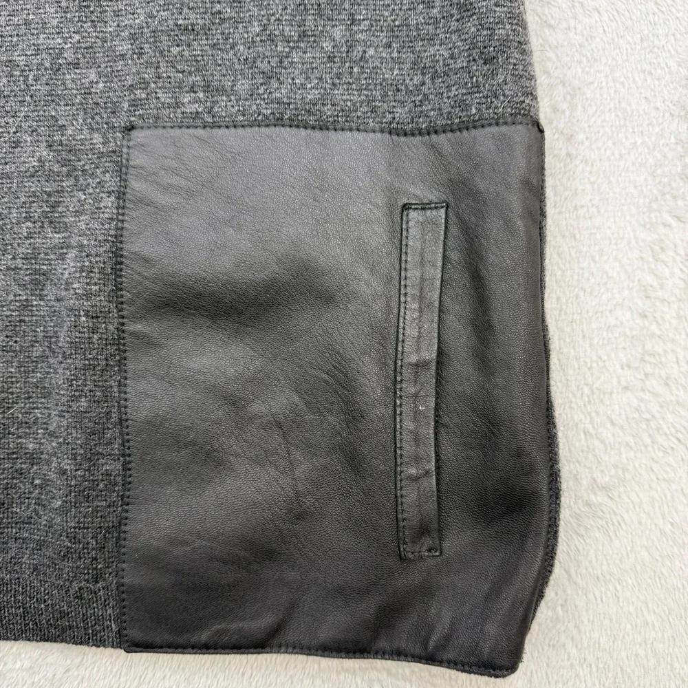J Crew Sweater Womens Small Gray Merino Wool Short Sleeve Leather Pockets Preppy